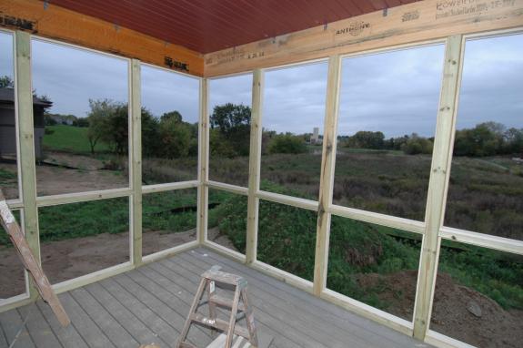 Framing plexi-porch with Graber Pond in background