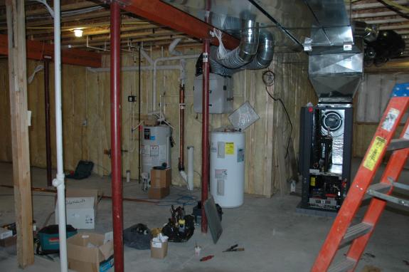 Geothermal heat pump being installed