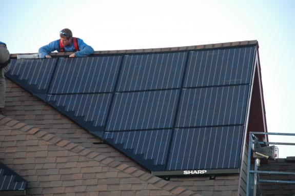 Solar panels above office